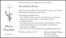 Traueranzeige Maria Paschek