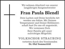 Traueranzeige Paula Blendl
