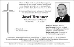 Traueranzeige Josef Brunner