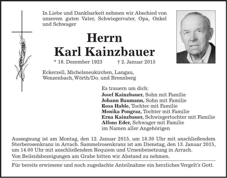 Traueranzeige Karl Kainzbauer