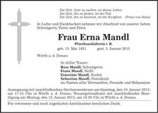 Traueranzeige Erna Mandl