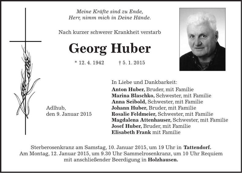 Traueranzeige Georg Huber