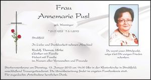 Traueranzeige Annemarie Pusl