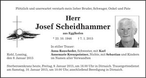 Traueranzeige Josef Scheidhammer