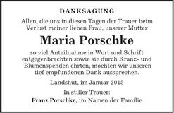 Traueranzeige Maria Porschke