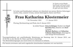 Traueranzeige Katharina Klostermeier
