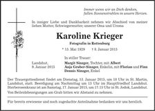 Traueranzeige Karoline Krieger