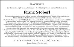 Traueranzeige Franz Stöberl