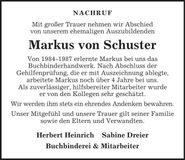 Traueranzeige Markus Von Schuster