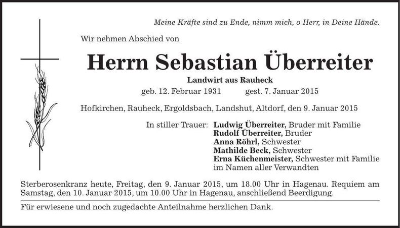 Traueranzeige Sebastian Überreiter