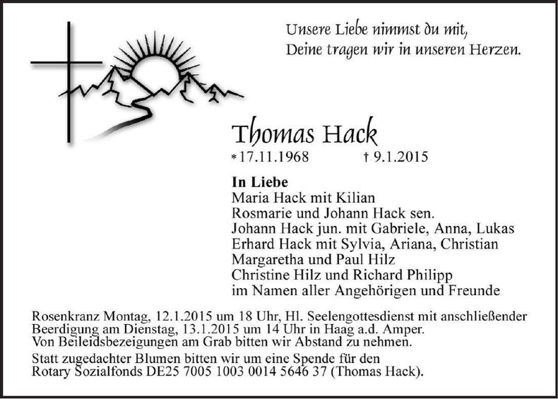 Traueranzeige Thomas Hack