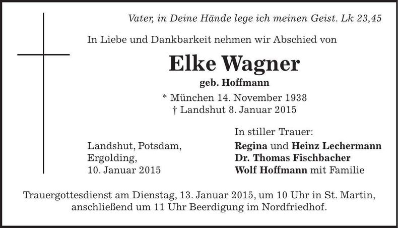 Traueranzeige Elke Wagner