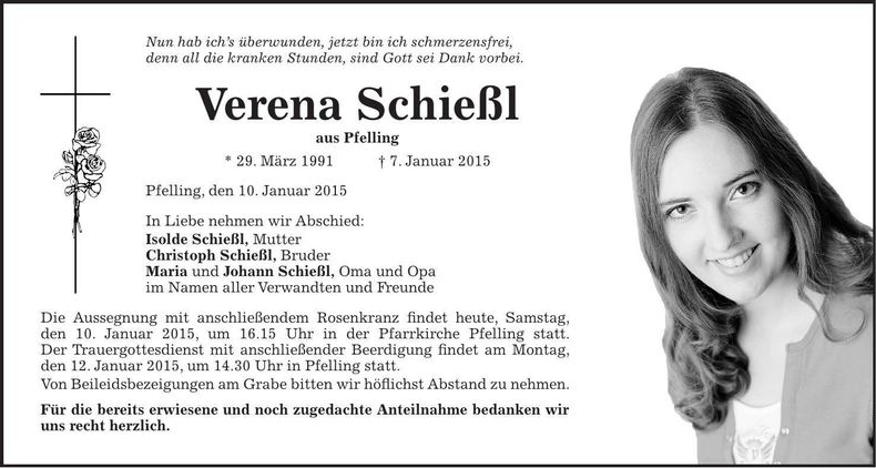 Traueranzeige Verena Schießl