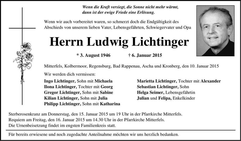 Traueranzeige Ludwig Lichtinger