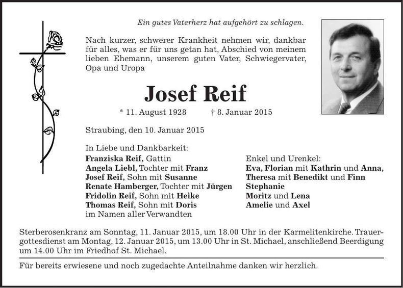 Traueranzeige Josef Reif