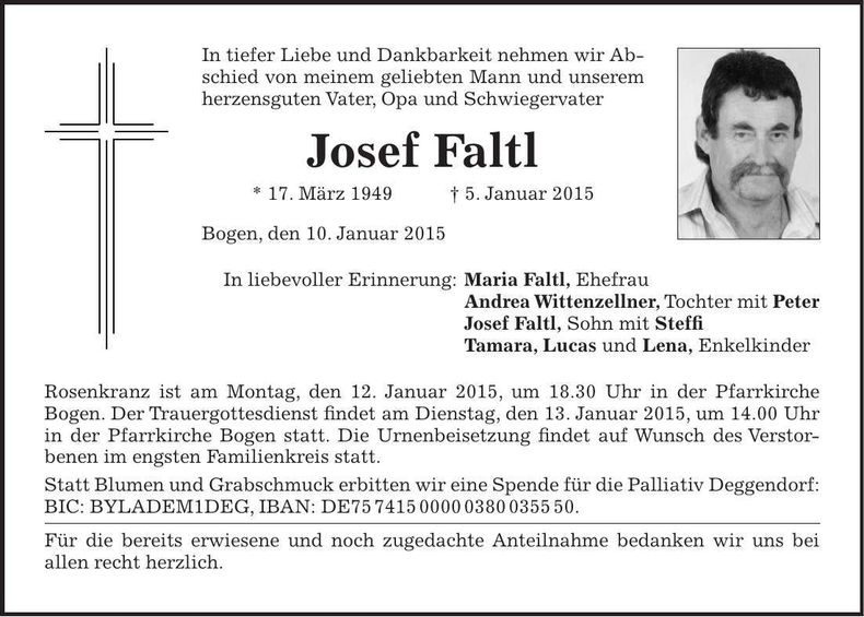 Traueranzeige Josef Faltl