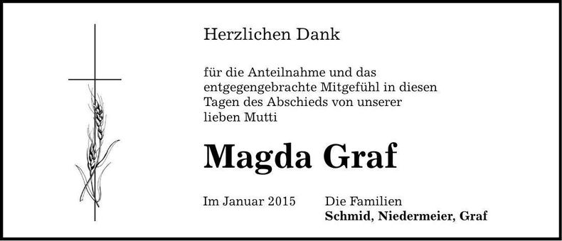 Traueranzeige Magda Graf