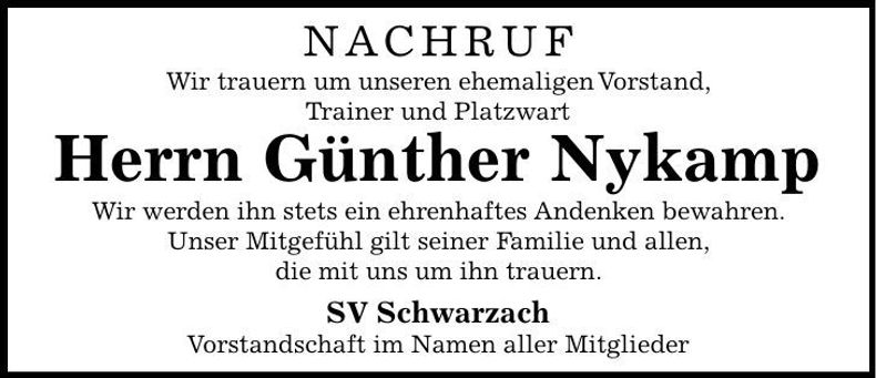 Traueranzeige Günther Nykamp