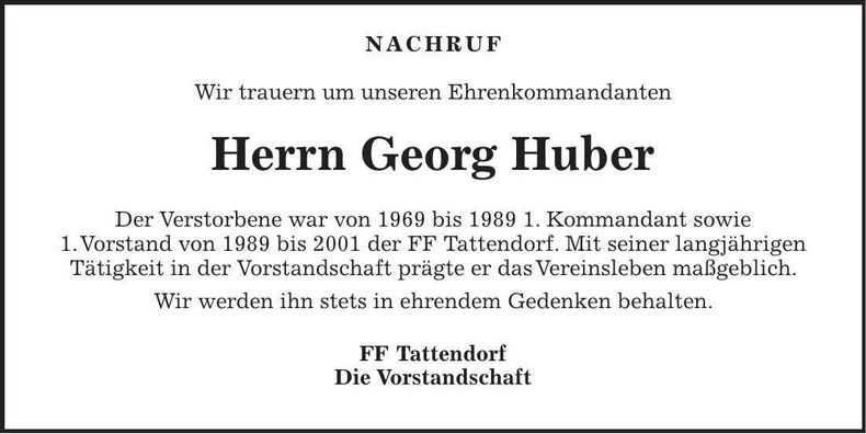 Traueranzeige Georg Huber