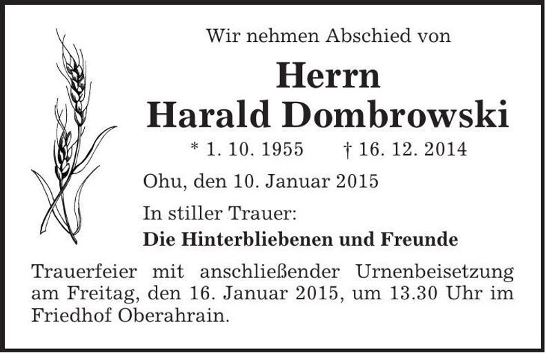 Traueranzeige Harald Dombrowski