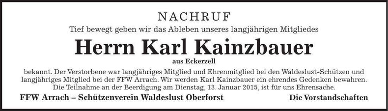 Traueranzeige Karl Kainzbauer