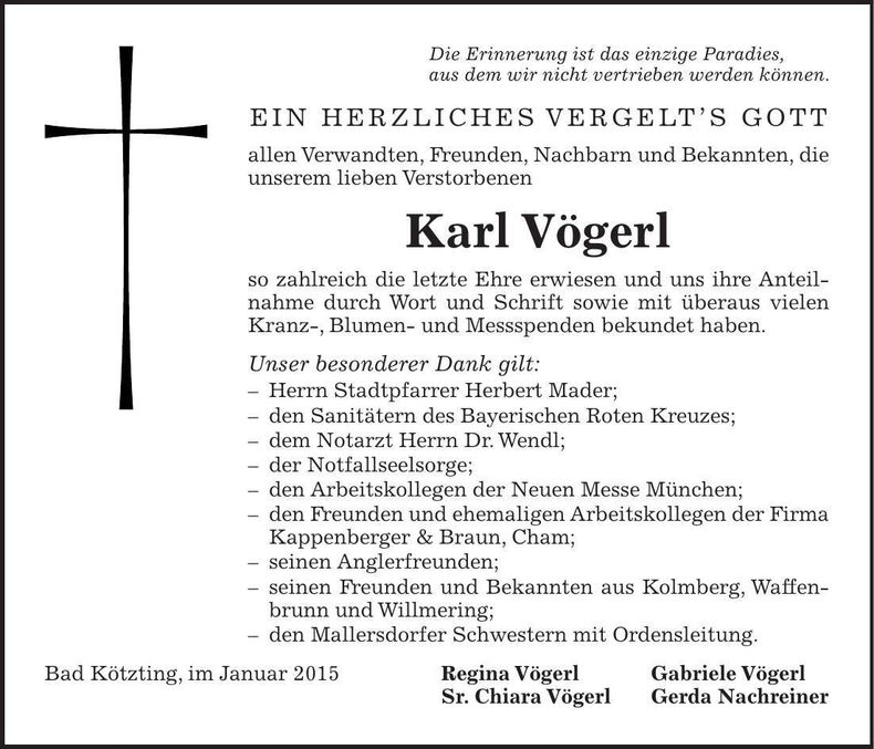 Traueranzeige Karl Vögerl