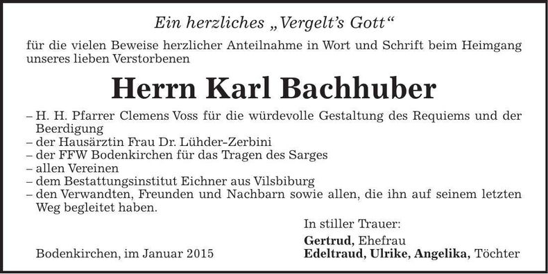 Traueranzeige Karl Bachhuber