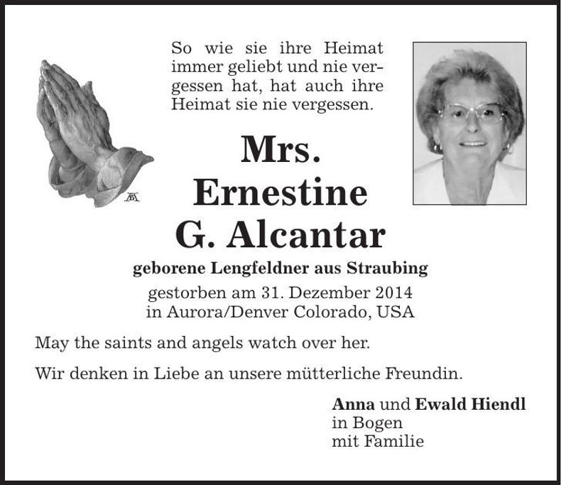 Traueranzeige Ernestine G. Alcantar