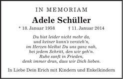 Traueranzeige Adele Schüller