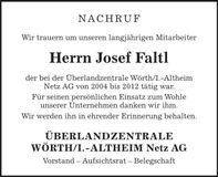 Traueranzeige Josef Faltl