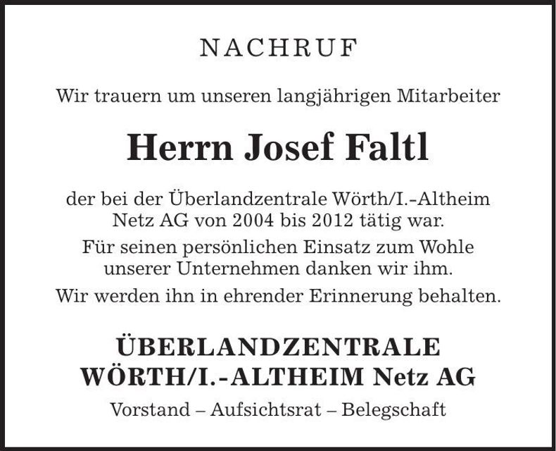 Traueranzeige Josef Faltl