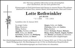 Traueranzeige Lotte Rothwinkler