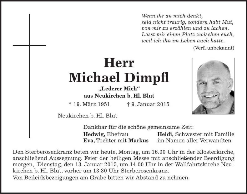 Traueranzeige Michael Dimpfl