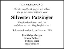 Traueranzeige Silvester Patzinger