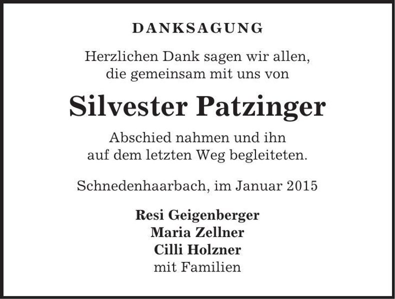 Traueranzeige Silvester Patzinger