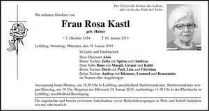 Traueranzeige Rosa Kastl