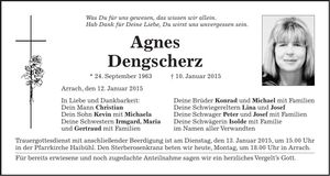 Traueranzeige Agnes Dengscherz