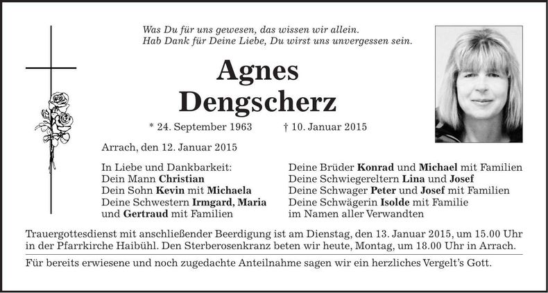 Traueranzeige Agnes Dengscherz