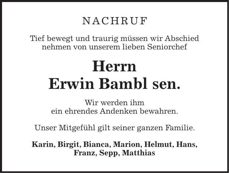 Traueranzeige Erwin Bambl sen.