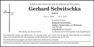 Traueranzeige Gerhard Selwitschka