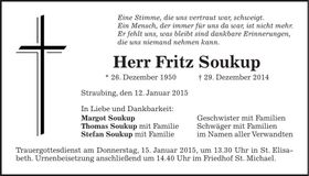 Traueranzeige Fritz Soukup