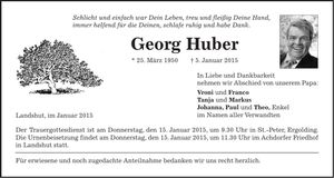 Traueranzeige Georg Huber