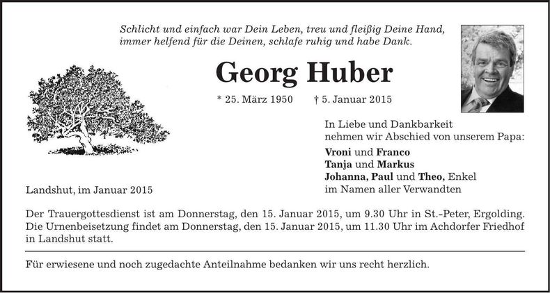 Traueranzeige Georg Huber