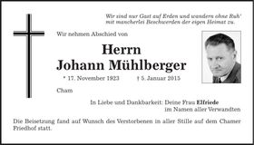 Traueranzeige Johann Mühlberger
