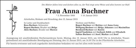 Traueranzeige Anna Buchner