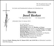Traueranzeige Josef Herker
