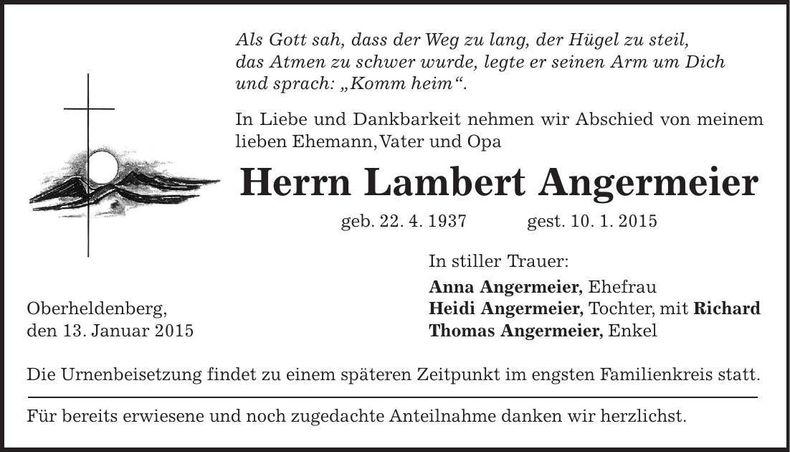 Traueranzeige Lambert Angermeier