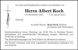 Traueranzeige Albert Koch