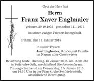 Traueranzeige Franz Xaver Englmaier