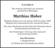 Traueranzeige Matthias Huber